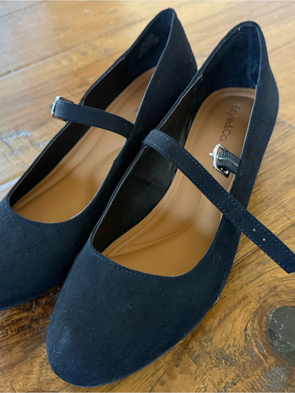 Style & Co. Black Suede Mary Jane Flats with Buckle Strap